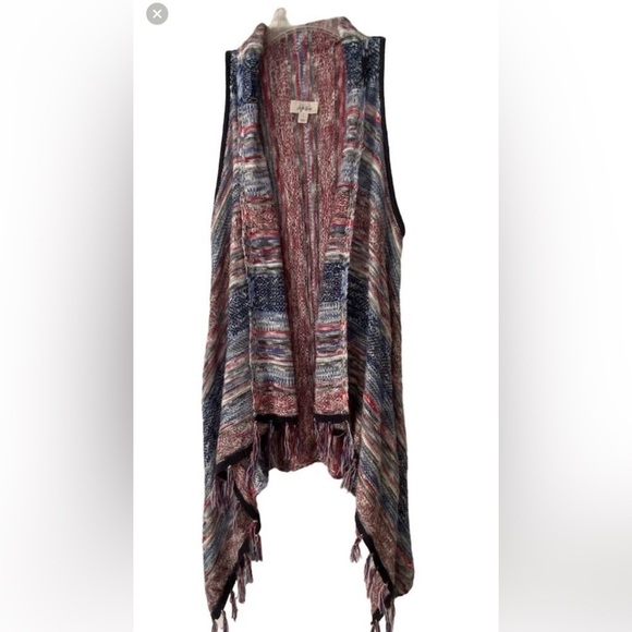 Style & Co Crochet Vest Multicolor Striped Open Front Fringe Trim Size Large​ - Picture 1 of 13